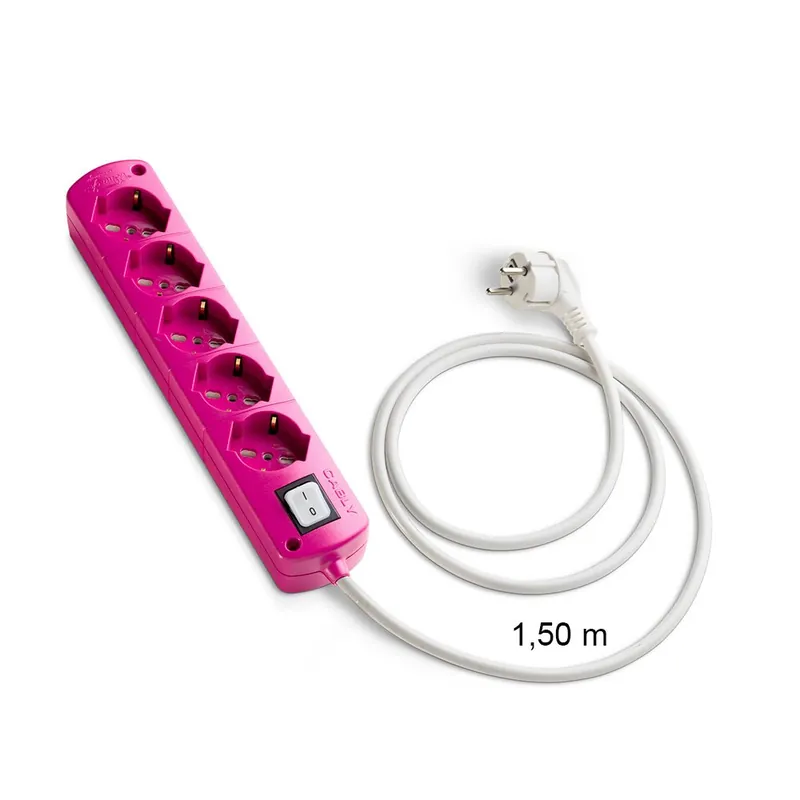 Presa Multipla CABLY COLOR Fucsia 5 prese, cavo lineare e spina Schuko 90° - Le Prolunghe Hoge Kwaliteit