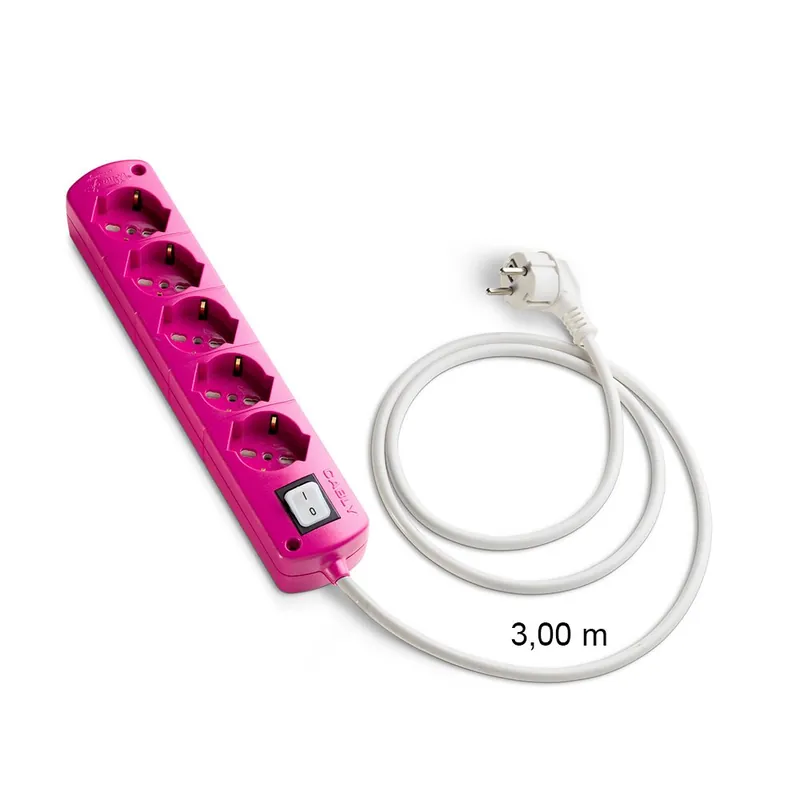 Rechtstreeks Van De Fabrikant Presa Multipla CABLY COLOR Fucsia 5 prese, cavo lineare 3m e spina Schuko 90° - Le Prolunghe