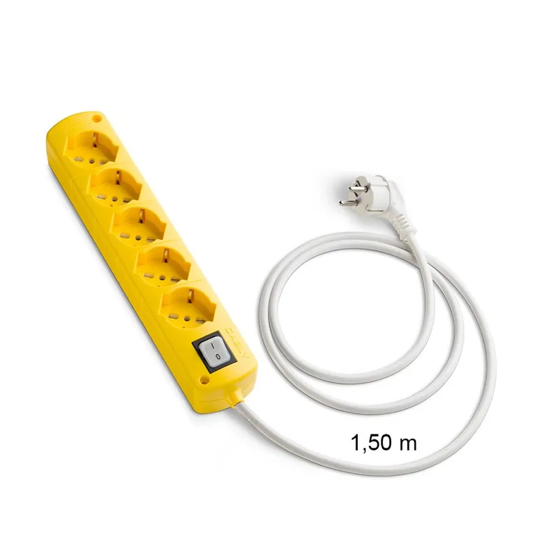 Exclusieve Aanbieding Presa Multipla CABLY COLOR Giallo 5 prese, cavo lineare e spina Schuko 90° - Le Prolunghe