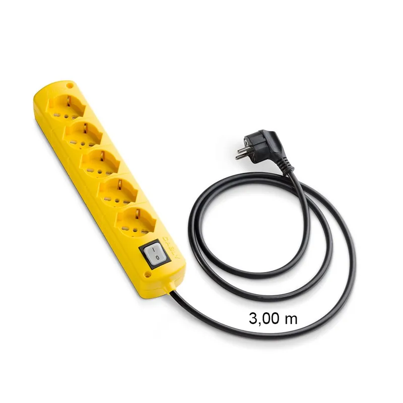 Flitsaanbieding Presa Multipla CABLY COLOR Giallo 5 prese, cavo lineare nero 3m e spina Schuko 90° - Le Prolunghe