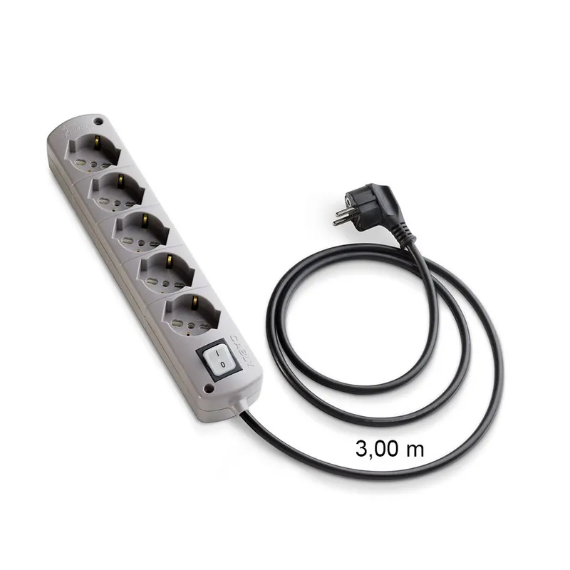 Presa Multipla CABLY COLOR Grigio 5 prese, cavo lineare nero 3m e spina Schuko 90° - Le Prolunghe Betaalbaar
