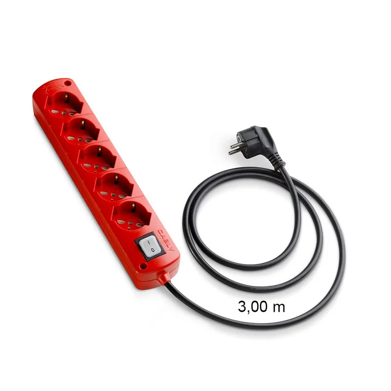 Nieuw Presa Multipla CABLY COLOR Rosso 5 prese, cavo lineare nero 3m e spina Schuko 90° - Le Prolunghe