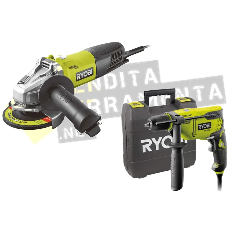 RYOBI Kit ryobi 800w trapano a percussione rpd800-k + smerigliatrice angolare 125mm rag800-125g Laatste Versie