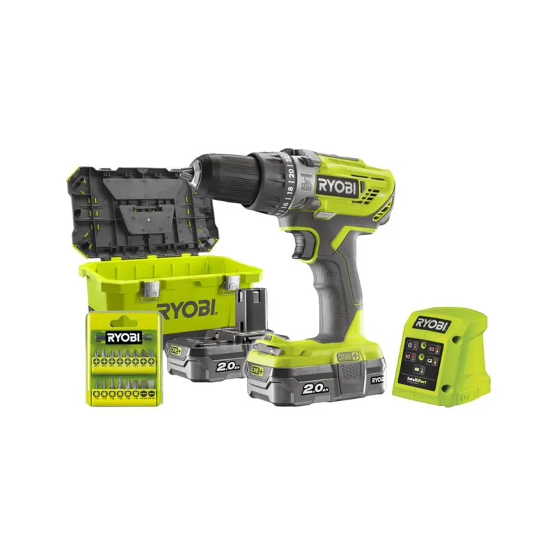 Uitverkoop RYOBI Trapano avvitatore con percussione a batteria 18v ryobi r18pd3-220t con kit 2 batteria 2.0ah + toolbox + set inserti in omaggio 5133003885
