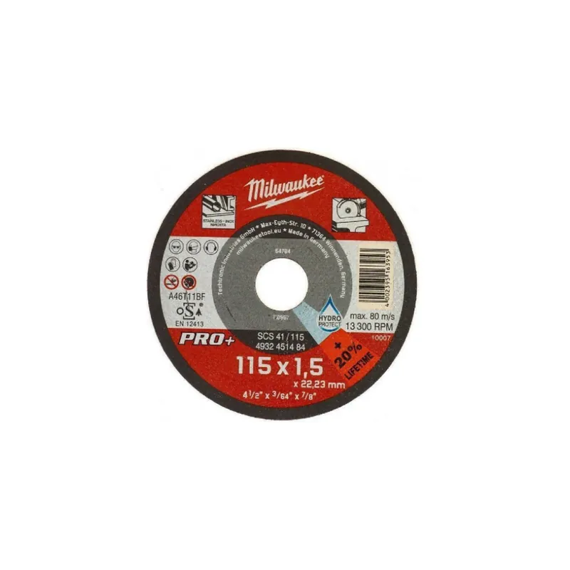 Bestel Nu MILWAUKEE Elettroutensili Disco da taglio per acciaio, acciaio inox e ghisa milwaukee mm.115x1,5 scs 41/115 cod.4932451486