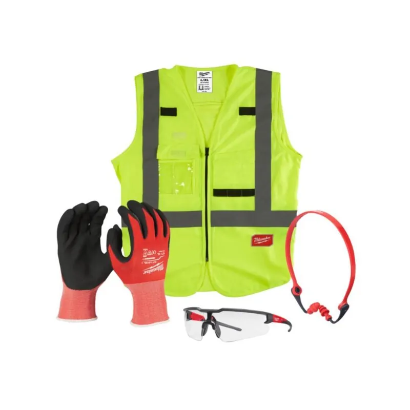Betaalbaar MILWAUKEE Elettroutensili Set di protezione dpi da lavoro kit dpi per cantiere con gilet giallo hv, guanti, occhiali e auricolari milwaukee 4932492063