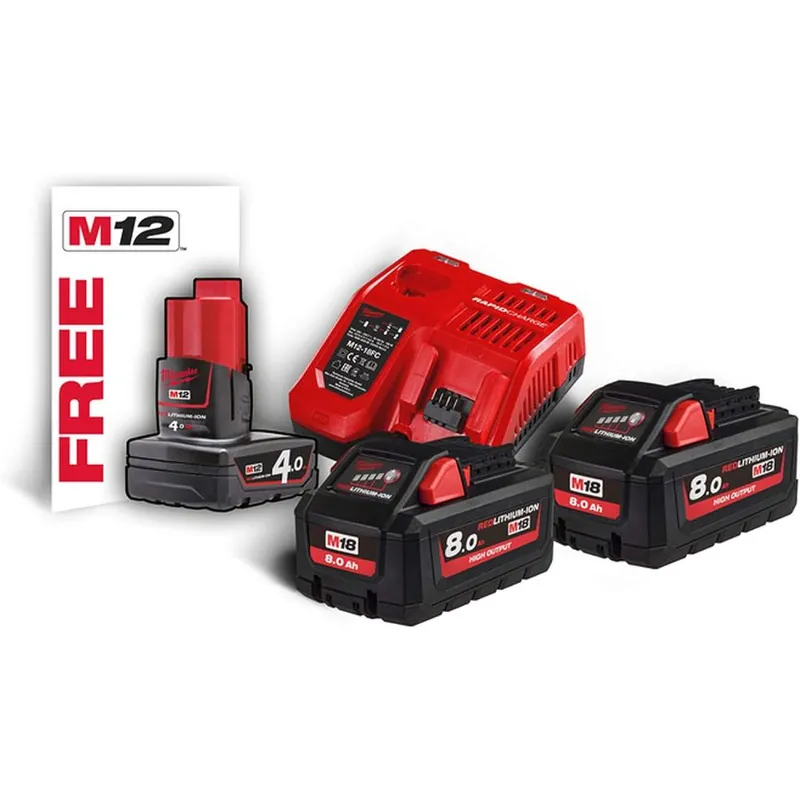 Beperkt Aanbod MILWAUKEE Elettroutensili Kit energia milwaukee m18hnrg-802 con 2 batterie 18v 8.0ah high output + 1x 12v 4.0ah cod. 4933471073