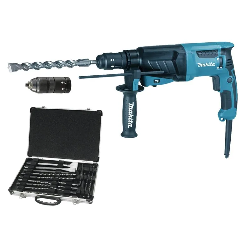 Makita Tassellatore makita hr2630tx12 sds-plus 26 mm, doppio mandrino, 3 funzioni + set 17 accessori e valigetta Alleen Vandaag
