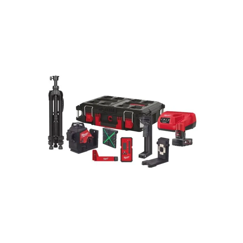Speciale Aanbieding MILWAUKEE Elettroutensili Livello laser verde 3 linee 360° milwaukee m12 3plkit-4010p con accessori, kit energia 4.0ah e valigetta packout cod.4933478960