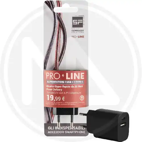 Weekendaanbieding ALIMENTATORE SMARTPHONE USB+1 TYPE-C NERO PROLINE BLISTER
