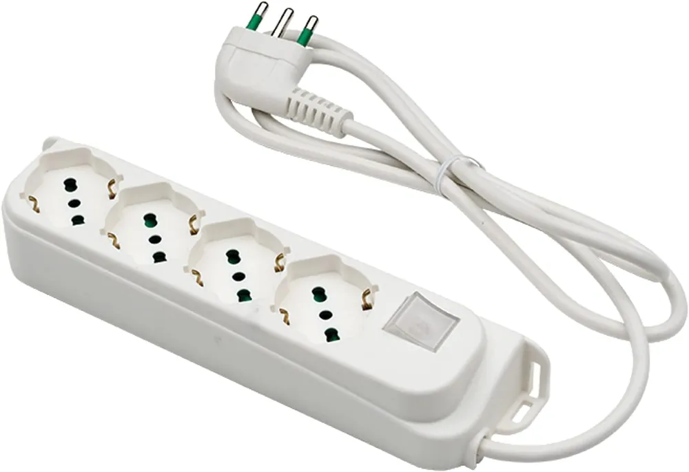 Flitsaanbieding Multipresa OMEGA cavo 3 metri con 4 prese bipasso schuko spina a squadra grande italiana 16A