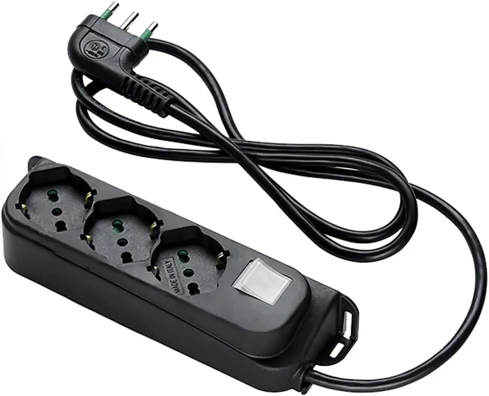 Multipresa OMEGA ciabatta nera 3 prese bipasso 16A - cavo 1,5 m. Beperkt Aanbod