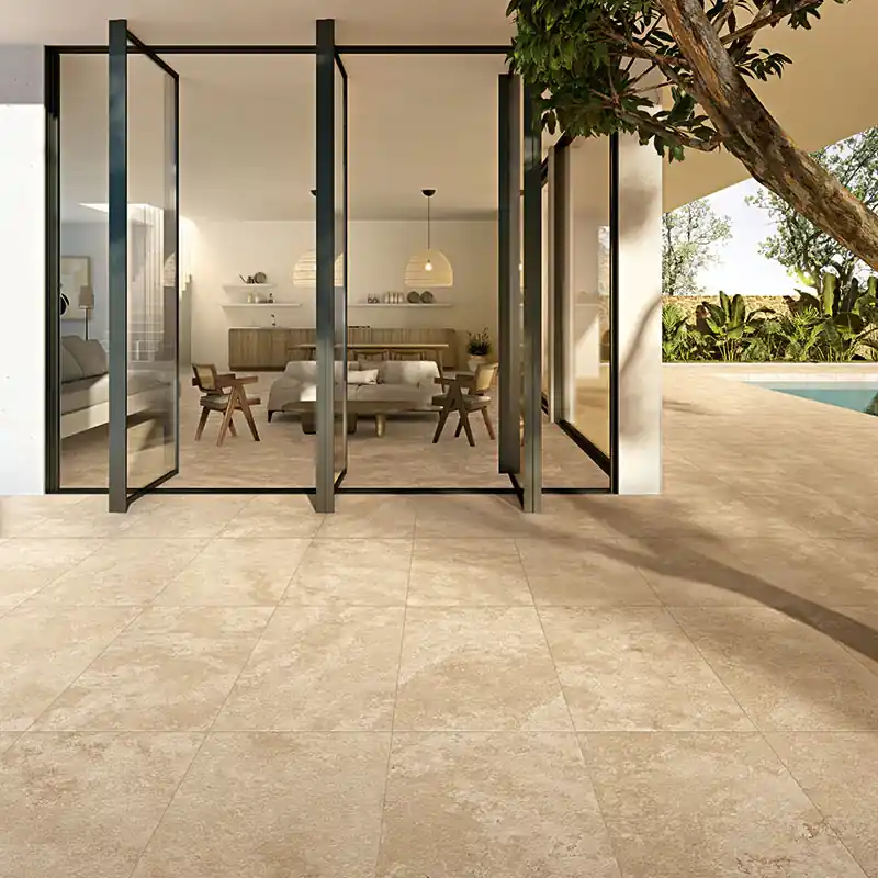 Percorsi Frame Travetino Beige R10 - Gres Porcellanato effetto pietra 60x120 Rettificato Merkproduct