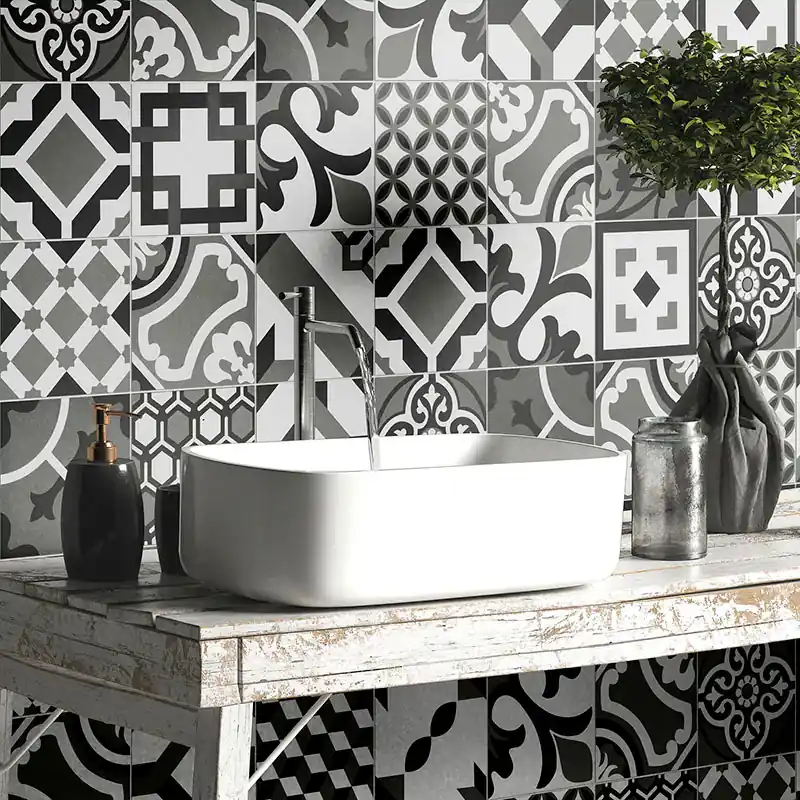 Cementina Paint Black & White - Gres Opaco con Decori Misti 20x20 Favoriet