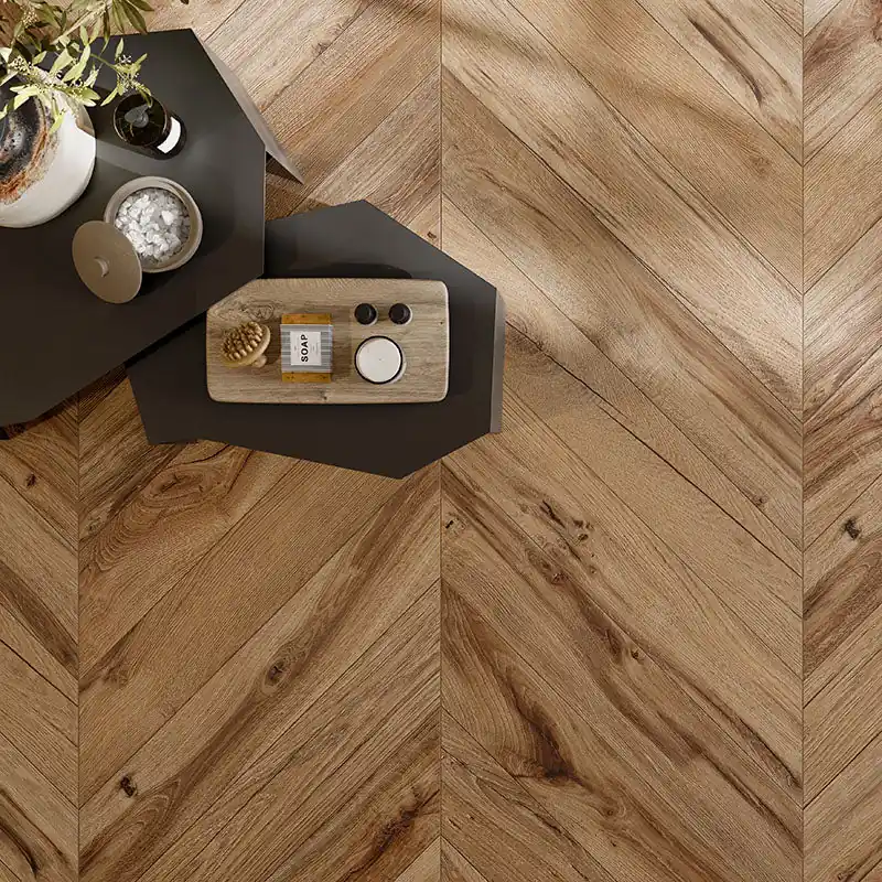 Korting Chevron XL Daring Nut - Gres Effetto Legno Spina di Pesce 15x85