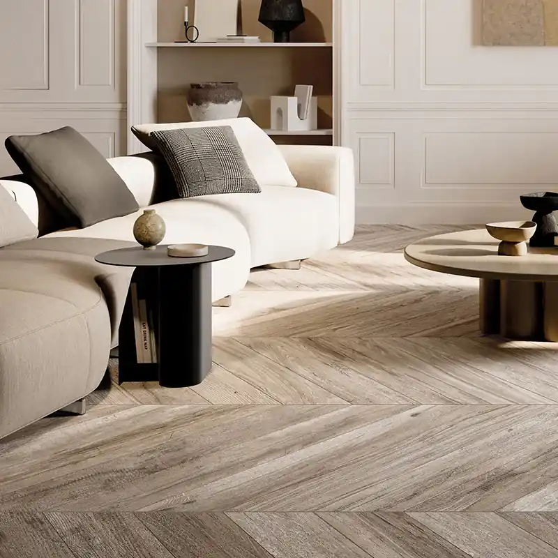 Chevron XL Soft Greige - Gres Effetto Legno Spina di Pesce 15x85 Gratis Retour