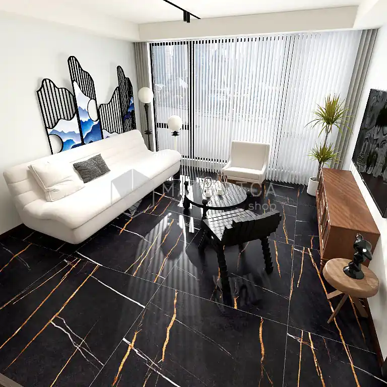 Gratis Retour La Marmoteca Sahara Noir Lux - Gres Porcellanato Effetto Marmo Lucido 120x120