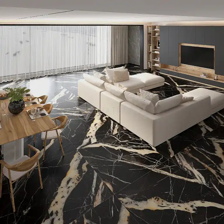 La Marmoteca Golden Carbon Lux - Gres Porcellanato Effetto Marmo Lucido 120x120 Fabrieksprijs