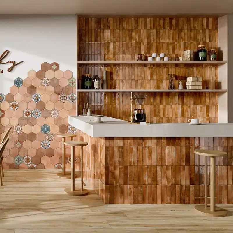 Beperkt Aanbod Mojave Cotto - Gres Effetto Mattoncino Lucido 6x25