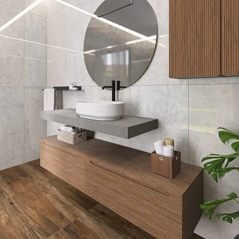 Penelope 01 - Mobile da Bagno Sospeso con Mensolone Effetto Resina Weekendaanbieding