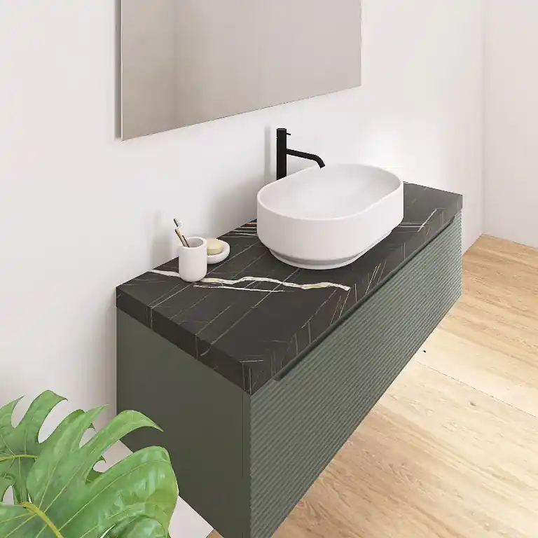 Favoriet Penelope 08 - Mobile da Bagno Sospeso con Top in Finitura Nero Marquinia