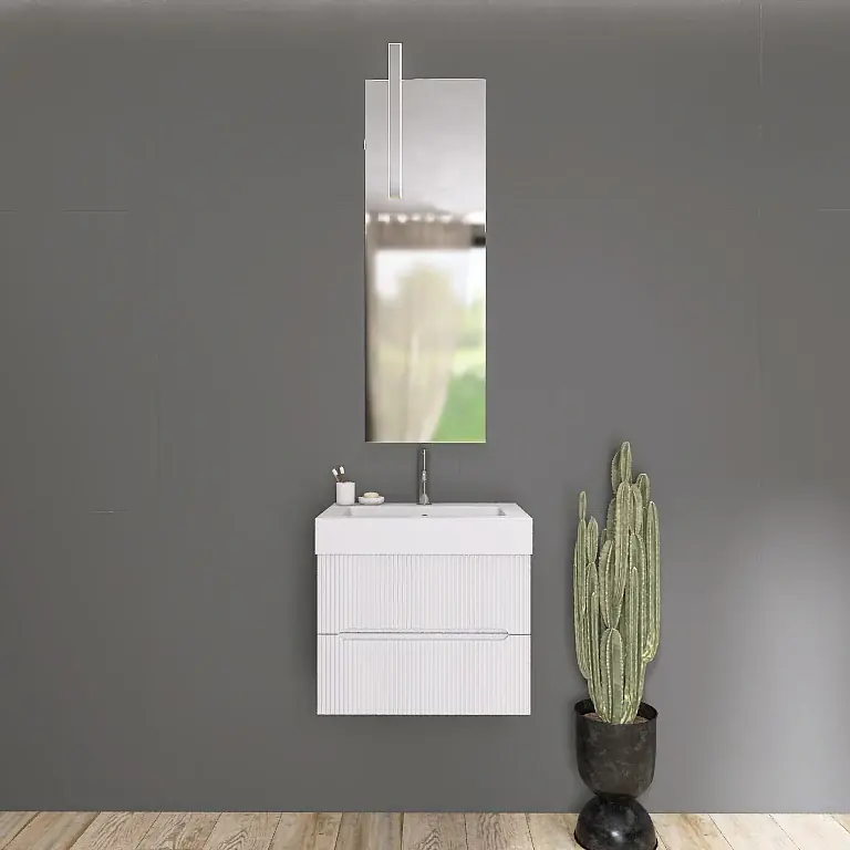 Premium Atena 04 - Mobile da Bagno Sospeso con Consolle Lavabo in Mineralmarmo