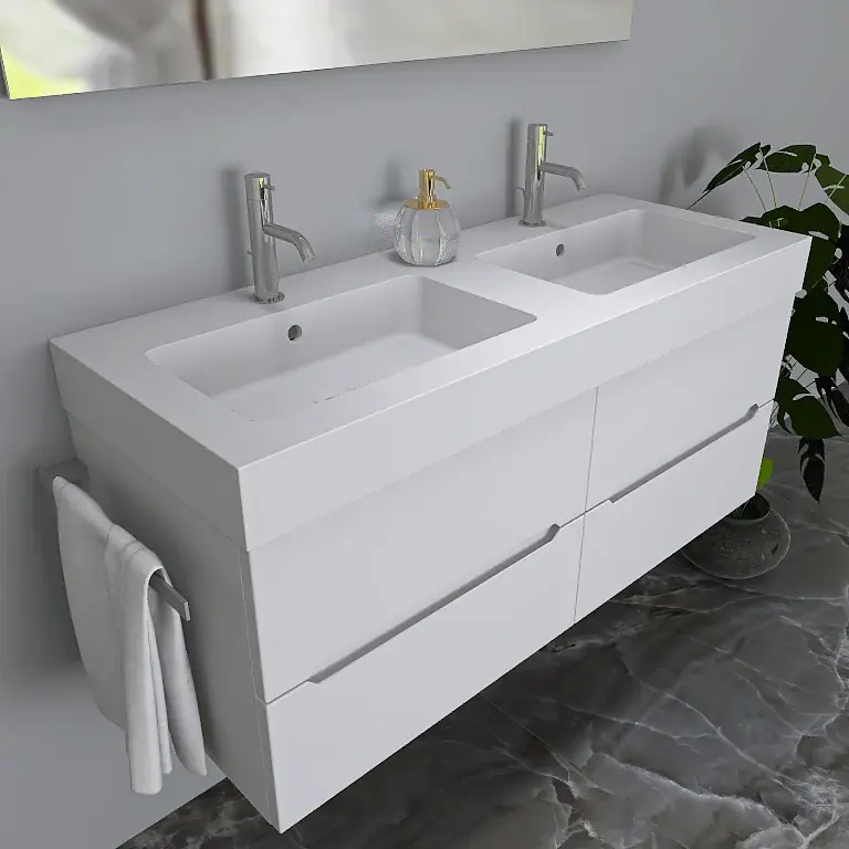Pandora 05 - Mobile da Bagno Sospeso con Linee Squadrate e Doppio Lavabo Gratis Retour