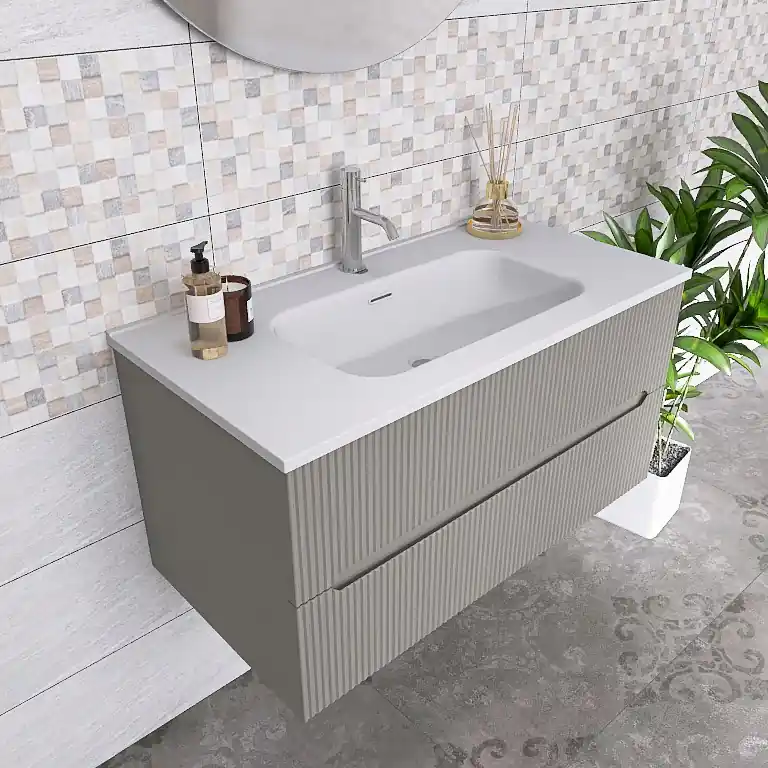 Atena 06 - Mobile da Bagno Sospeso con Lavabo in Mineralmarmo Beperkt Aanbod
