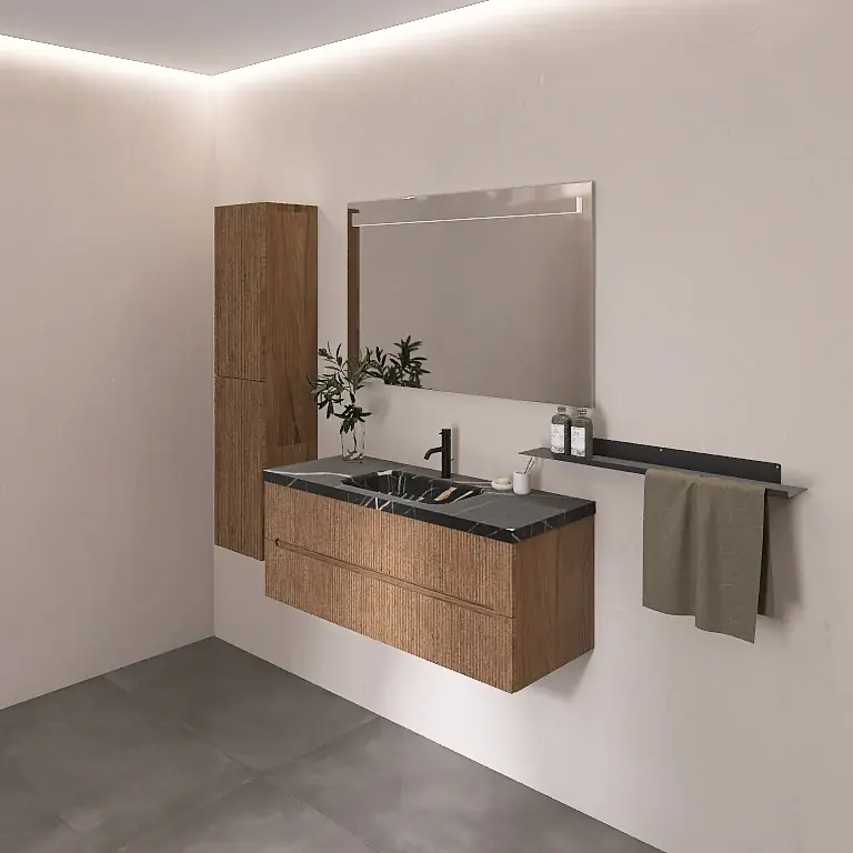 Atena 07 - Mobile da Bagno Sospeso con Top in tinta Nero Marquinia Hoge Kwaliteit