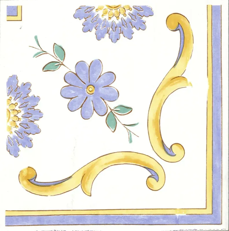 Cotto Mediterraneo Angolo Fascia Nerano - Piastrella decorata in stile Vietrese 17x17 Hoge Kwaliteit
