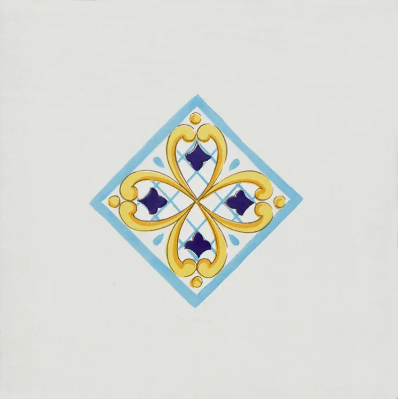 Cotto Mediterraneo Inserto Seiano Blu - Piastrella decorata in stile Vietrese 22x22 Gratis Retour