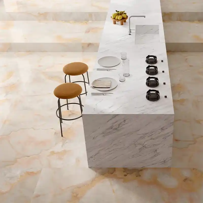 Onici Arancio Lux - Gres Effetto Onice Lucido 120x120 SP. 6 mm Rettificato Bestel Nu