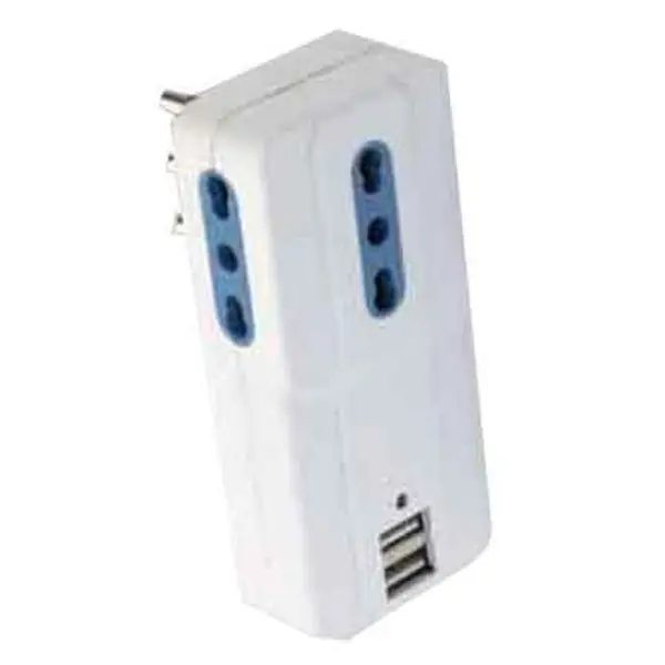 ADATTATORE 3 VIE + USB CARDINALE spina 16A - 3 prese 10/16A + 2 prese USB DC5V 2,1A Merkproduct