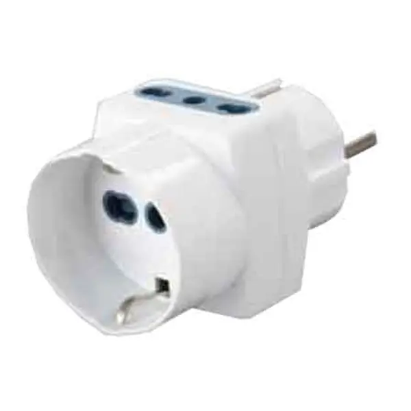 ADATTATORE TRIPLO BIVALENTE PRESA SCHUKO CARDINALE Spina schuko - 1 Presa schuko+2 Prese 10/16A Seizoensaanbieding