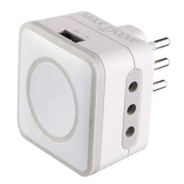 ADATTATORE TRIPLO CON PORTA USB 10A 2P+T - 2 prese 10A+T Koop Online