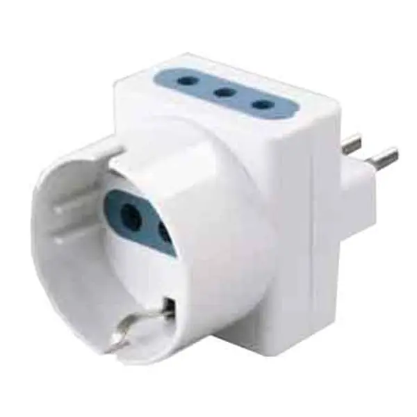 ADATTATORE TRIPLO SCHUKO BIVALENTE 10A CARDINALE 2P+T- 1 presa schuko + 2 prese 10A 2P+T Meest Verkocht