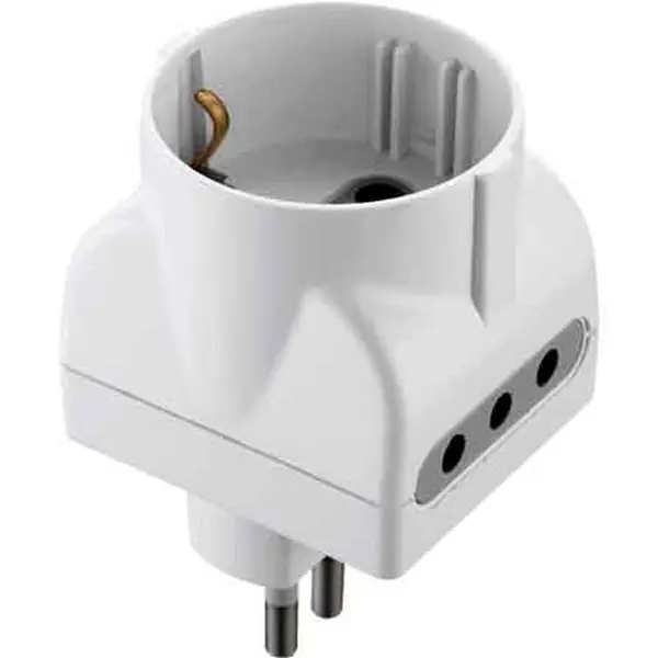 ADATTATORE TRIPLO SCHUKO/BIVALENTE 10A 2P+T - presa 10A 2P+T - Colore Nero Finale Uitverkoop