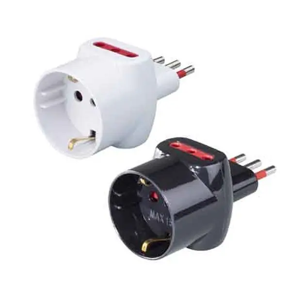 ADATTATORE TRIPLO SCHUKO/BIVALENTE 10A ROSI 2P+T - prese 10A 2P+T, Colore Nero Gereduceerde Prijs