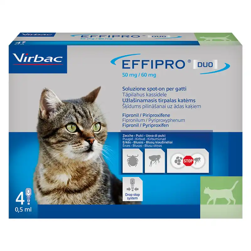 Exclusieve Aanbieding ANTIPARASSITARIO EFFIPRO DUO Gatto da 1 a 6 kg - 4 pipette ml 0,5