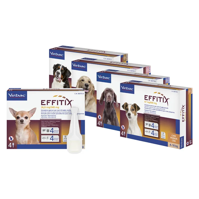 Laatste Versie ANTIPARASSITARIO EFFITIX Cane Large da 20 a 40 kg - 4 pipette ml 4,4